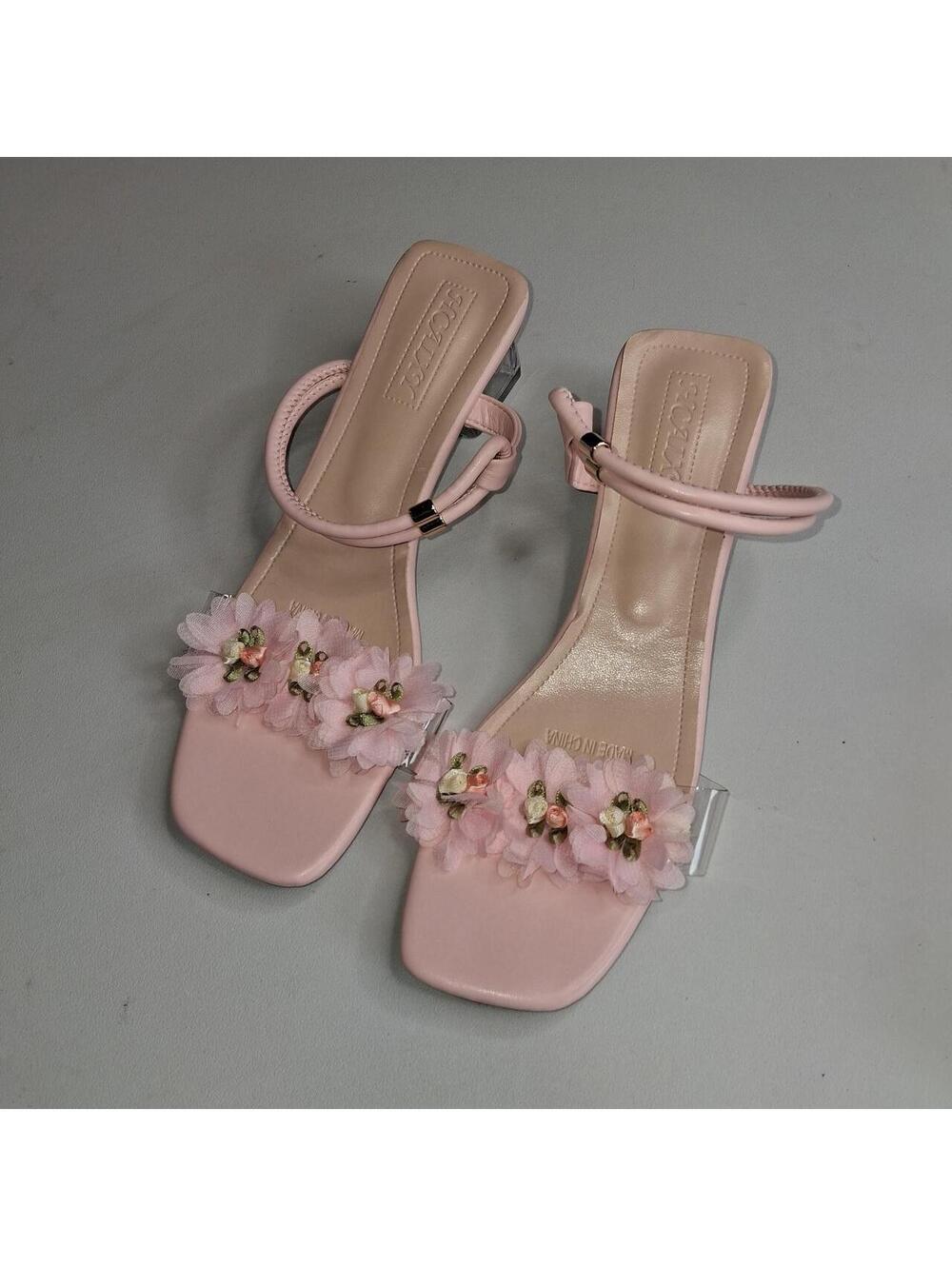pink floral sandals clear heel Size US 10.5